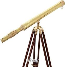 Brass Nautical Single Barrel Telescope Wooden Tripod Ideal Home Décor