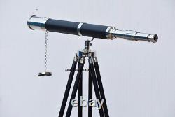 Brass Nautical Telescope With Silver Finish Floor Standing Wooden Tripod Gift