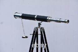Brass Nautical Telescope With Silver Finish Floor Standing Wooden Tripod Gift