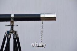 Brass Nautical Telescope With Silver Finish Floor Standing Wooden Tripod Gift