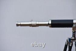 Brass Nautical Telescope With Silver Finish Floor Standing Wooden Tripod Gift