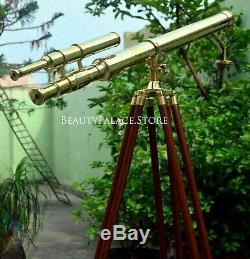 Brass Nautical Telescopes Double Barrel Tripod Stand Vintage Spyglass Marine