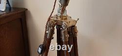 Brass Search Light On Wooden Tripod, Antique / Vintage