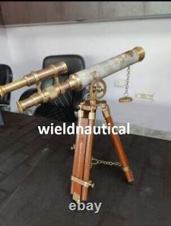 Brass Telescope 18 Inch With Wooden Tripod Stand Nautical Floor Standing GIFT