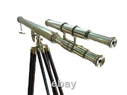 Brass Telescope Nautical Antique Vintage Tripod Wooden Standing Marine 39 inch