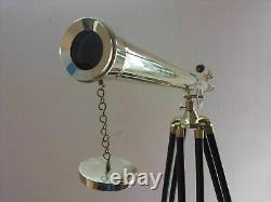 Brass Telescope Nautical Antique Vintage Tripod Wooden Standing Marine 39 inch