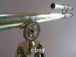 Brass Telescope Nautical Antique Vintage Tripod Wooden Standing Marine 39 inch