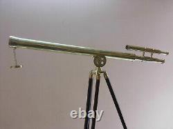 Brass Telescope Nautical Antique Vintage Tripod Wooden Standing Marine 39 inch