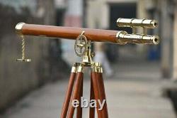 Brass Telescope Spyglass Nautical Antique Pirate Tripod Wooden Vintage With