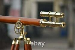 Brass Telescope Spyglass Nautical Antique Pirate Tripod Wooden Vintage With