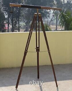 Brass Telescope Tripod Stand Floor Standing Vintage Marine Decor