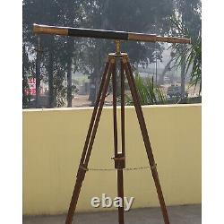 Brass Telescope Tripod Stand Floor Standing Vintage Marine Decor