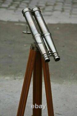 Brass Telescope With Wooden Tripod Stand Maritime Binocular Working Telescope