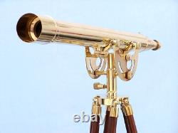 Brass Telescope With Wooden Tripod Stand Maritime Nautical Polished Home Decor
