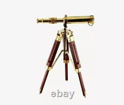 Brass Telescope With Wooden Tripod Stand Maritime Nautical Vintage Desk Décor