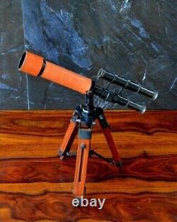 Brass Telescope With Wooden Tripod Stand Maritime Nautical Vintage Desk Décor