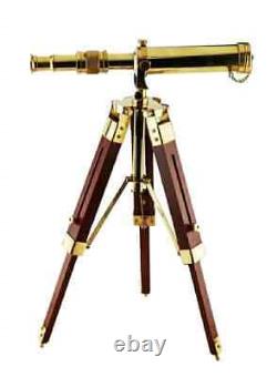 Brass Telescope With Wooden Tripod Stand Maritime Nautical Vintage Desk Décor