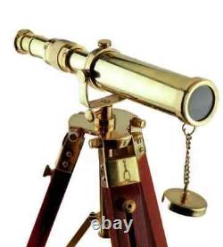 Brass Telescope With Wooden Tripod Stand Maritime Nautical Vintage Desk Décor