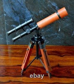 Brass Telescope With Wooden Tripod Stand Maritime Nautical Vintage Desk Décor