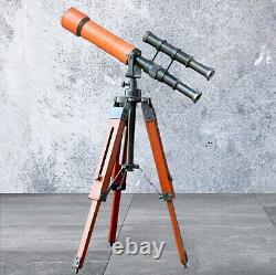 Brass Telescope With Wooden Tripod Stand Maritime Nautical Vintage Desk Décor