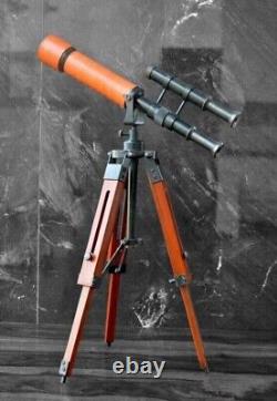 Brass Telescope With Wooden Tripod Stand Maritime Nautical Vintage Desk Décor