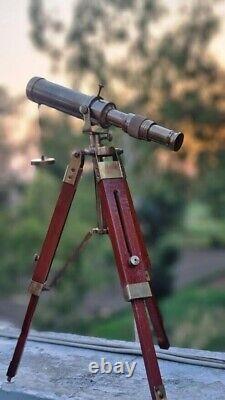 Brass Telescope with Wooden Tripod Vintage Nautical Maritime Marine Telescope 12