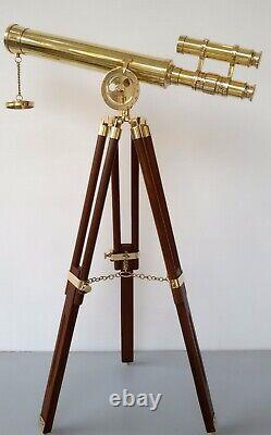 Brass Telescope with Wooden Tripod Working Scope Maritime Telescope Vintage Styl