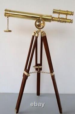 Brass Telescope with Wooden Tripod Working Scope Maritime Telescope Vintage Styl