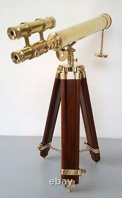 Brass Telescope with Wooden Tripod Working Scope Maritime Telescope Vintage Styl