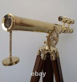 Brass Telescope with Wooden Tripod Working Scope Maritime Telescope Vintage Styl