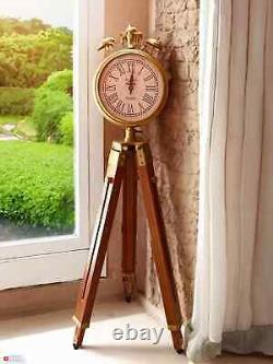 Brass Watch with Wooden Tripod 47 Inch Height for Living Room Office Floor Decor