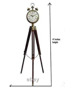 Brass Watch with Wooden Tripod 47 Inch Height for Living Room Office Floor Decor