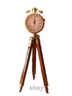 Brass Watch with Wooden Tripod 47 Inch Height for Living Room Office Floor Decor