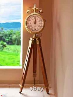 Brass Watch with Wooden Tripod 47 Inch Height for Living Room Office Floor Decor
