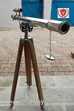 Brass double barrel Telescope Anchormaster Telescope with Wooden Tripod Marine
