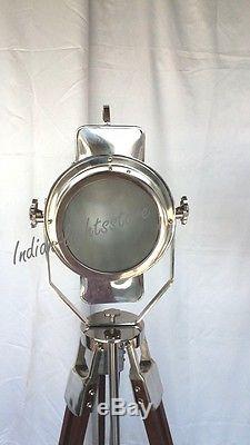 CHROME Tripod Spot Light Vintage Industrial Metal & Wood Tripod Lamp Decorative