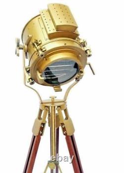 Christmas Vintage Brass Nautical Search Floor Lamp Spotlight with Wooden Tripod