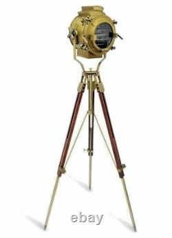 Christmas Vintage Brass Nautical Search Floor Lamp Spotlight with Wooden Tripod