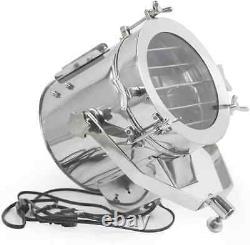 Chrome & Brown Vintage searchlight With Wooden Tripod Searchlight Spotlight