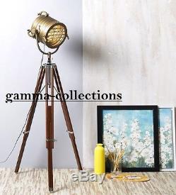 Classic Marine Spot Light with Solid Wooden Tripod Floor Lamp Vintage/Retro