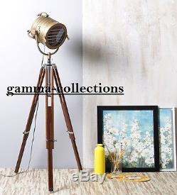 Classic Marine Spot Light with Solid Wooden Tripod Floor Lamp Vintage/Retro
