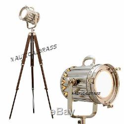 Classic Theatre Spot Light With Solid Wooden Tripod Floor Lamp Vintage Light
