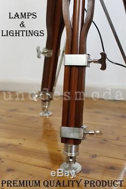 Classic Vintage Tripod Floor Lamp Nautical Antique Searchlight With Wooden Stand