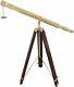 Collectible Nautical 39shiny Brass Telescope With Wooden Vintage Tripod Nm105