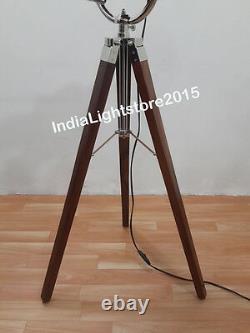Collectible Studio Wooden Nautical Spot Search Light Vintage Wooden Tripod Stand