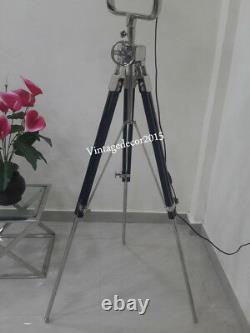 Collectible Vintage Industrial Nautical Wooden Spotlight With Black Tripod Stand