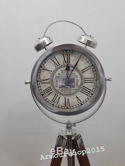 Collectible Vintage Maritime Desk Clock On Tripod Nautical Table / Desk Clock