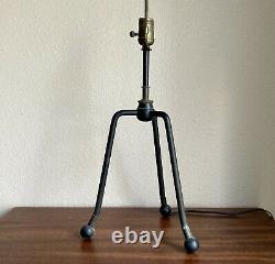 Cool Vintage Mid-Century Iron & Wood Tripod Table Lamp 1950s MCM Retro Modernism