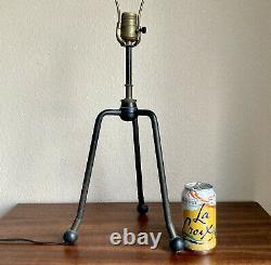 Cool Vintage Mid-Century Iron & Wood Tripod Table Lamp 1950s MCM Retro Modernism