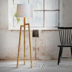 D89 Vintage E27 Height 169CM Fabric Lampshade Wood Tripod Bedroom Floor Lamp